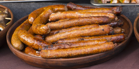Grilled sausage on a barbecue grill, thai food