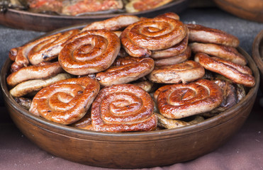 Grilled sausage on a barbecue grill, thai food