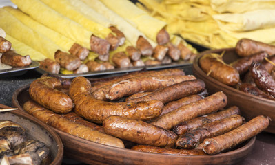 Grilled sausage on a barbecue grill, thai food