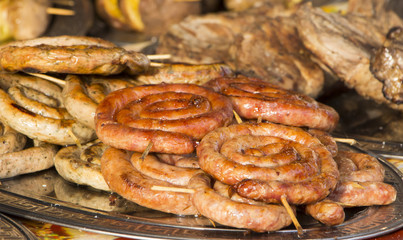 Grilled sausage on a barbecue grill, thai food