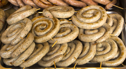 Grilled sausage on a barbecue grill, thai food