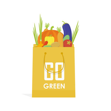 Go green paper eco food bag vector illustration