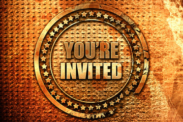you are invited, 3D rendering, grunge metal stamp