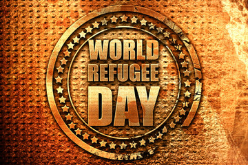 world refugee day, 3D rendering, grunge metal stamp