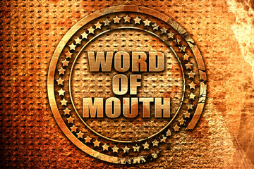 word of mouth, 3D rendering, grunge metal stamp