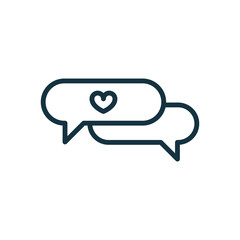 speech bubble with heart thin, line icon on white background; is