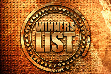 winners list, 3D rendering, grunge metal stamp