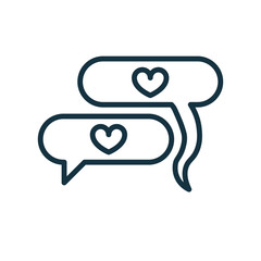 speech bubble with heart thin, line icon on white background; is