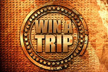 win a trip, 3D rendering, grunge metal stamp