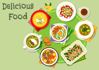 Tasty dinner icon with healthy food dishes