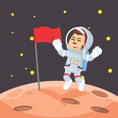 astronaut putting flag on moon
