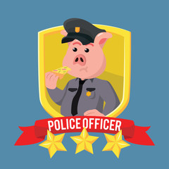 fat police pig in shield emblem