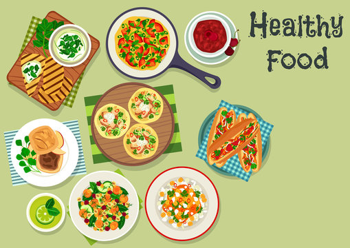 Breakfast dishes icon for healty menu design