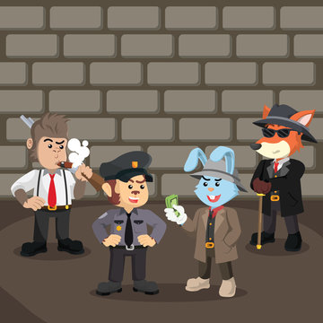 mafia rabbit bribing police monkey to work with