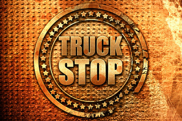 truck stop, 3D rendering, grunge metal stamp