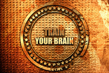 train your brain, 3D rendering, grunge metal stamp