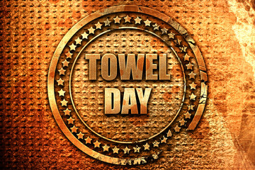 towel day, 3D rendering, grunge metal stamp