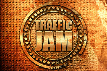 traffic jam, 3D rendering, grunge metal stamp