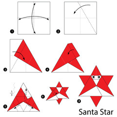  step by step instructions how to make origami A Santa Star.