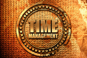 time management, 3D rendering, grunge metal stamp