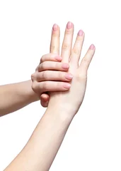 Poster Female hands with woman's professional natursl pink nails manicu © Serg Zastavkin