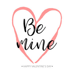 Brush drawing calligraphy heart card. Vector illustration