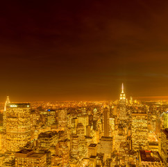 Naklejka premium View of New York Manhattan during sunset hours
