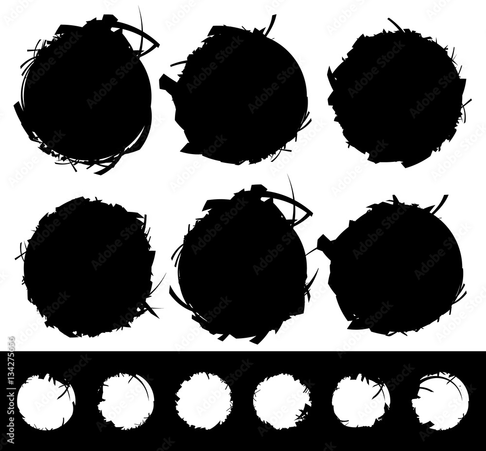 Poster set of textured, rough and grungy elements isolated on white. el