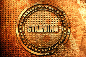 starving, 3D rendering, grunge metal stamp