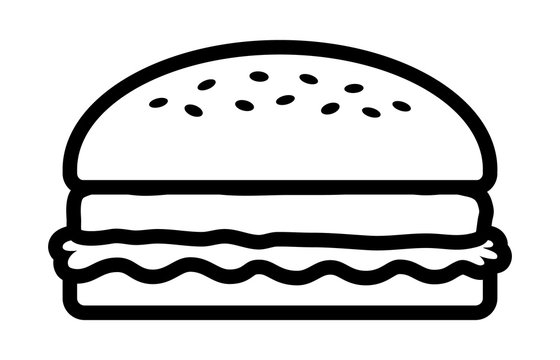 Hamburger or burger with lettuce and beef patty line art vector icon for food apps and websites