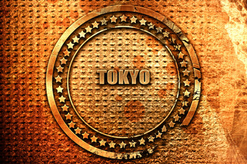 tokyo, 3D rendering, grunge metal stamp
