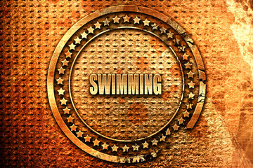 swimming sign background, 3D rendering, grunge metal stamp