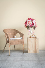 empty chair with bouquet flower decoration
