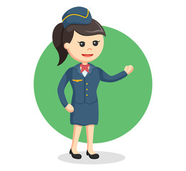 stewardess giving welcoming gesture
