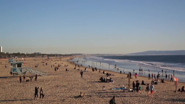 Santa Monica and Venice Beaches at Sunset 