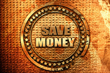 save money, 3D rendering, grunge metal stamp