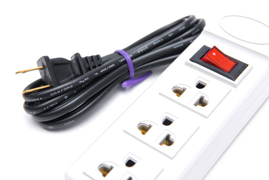electric extension strip on white background