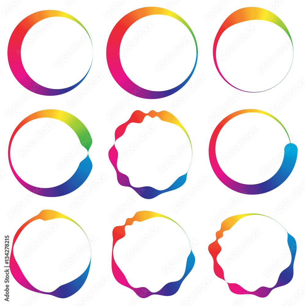 Poster set of 9 circle with irregular lines