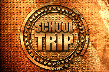 school trip, 3D rendering, grunge metal stamp