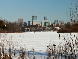 Skiing under the Minneapolis Skyline on Lake of the Isles