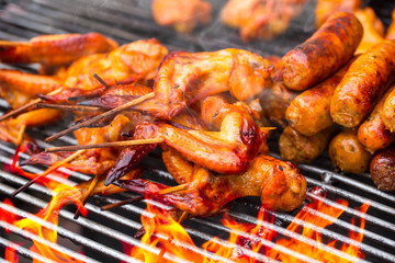 hot grill chicken wing BBQ grilled on fire Asian Thai style