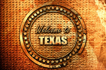 Welcome to texas, 3D rendering, grunge metal stamp