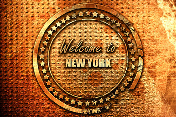 Welcome to new york, 3D rendering, grunge metal stamp
