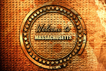 Welcome to masschusetts, 3D rendering, grunge metal stamp