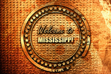 Welcome to mississippi, 3D rendering, grunge metal stamp