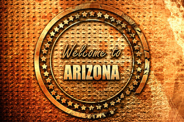 Welcome to arizona, 3D rendering, grunge metal stamp