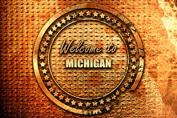Welcome to michigan, 3D rendering, grunge metal stamp