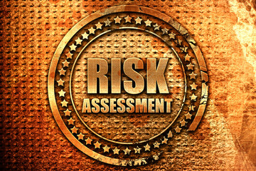 risk assessment, 3D rendering, grunge metal stamp