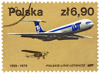 Ancient and modern aircrafts on postage stamp