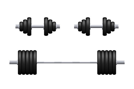 barbell and dumbbells isolated